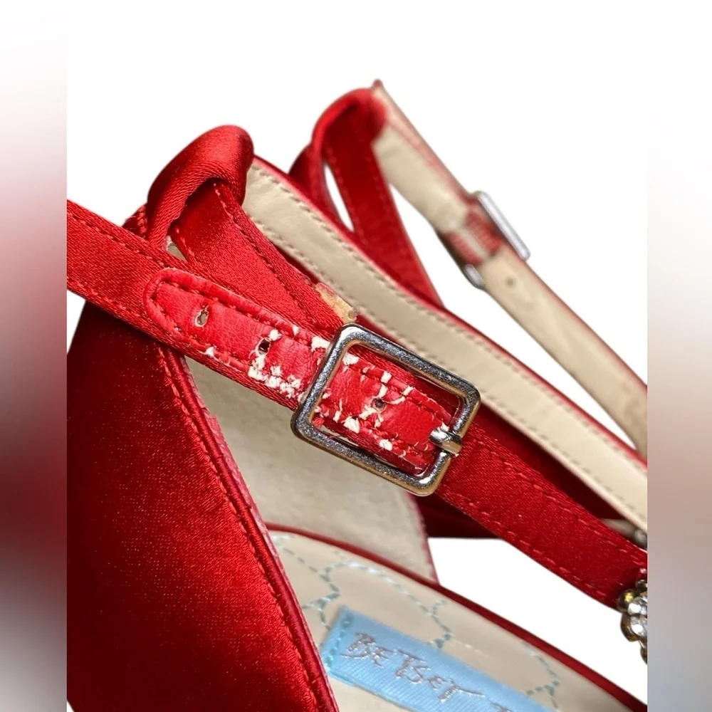 Betsey Johnson Elegant Red Stiletto Sandals Rhinestone Women’s Size 8.5